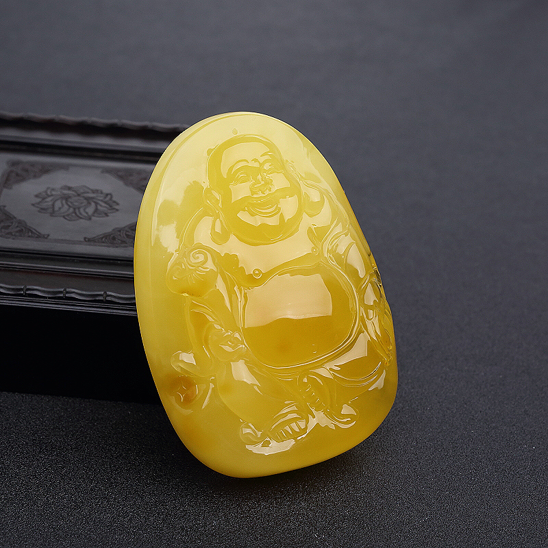 波罗的海鸡油黄蜜蜡弥勒佛吊坠-红掌柜