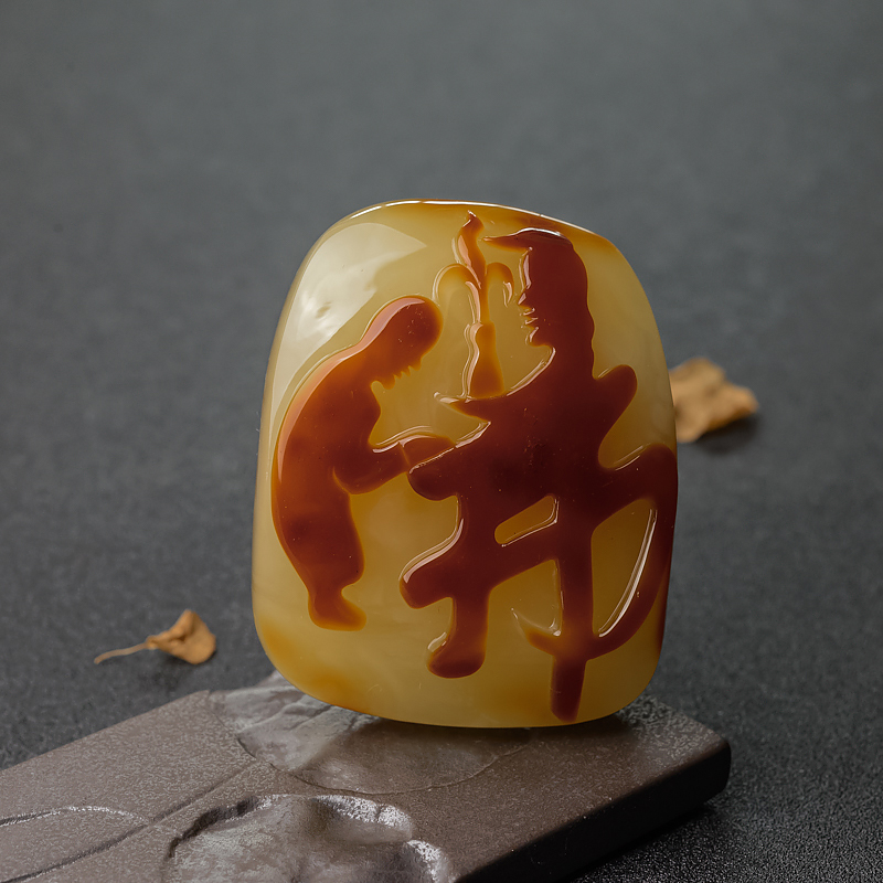 天然波罗的海带皮俏色蜜蜡悟道吊坠-红掌柜