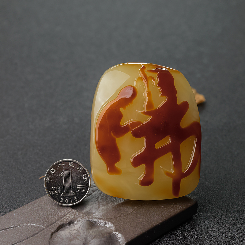 天然带皮俏色蜜蜡悟道吊坠-红掌柜