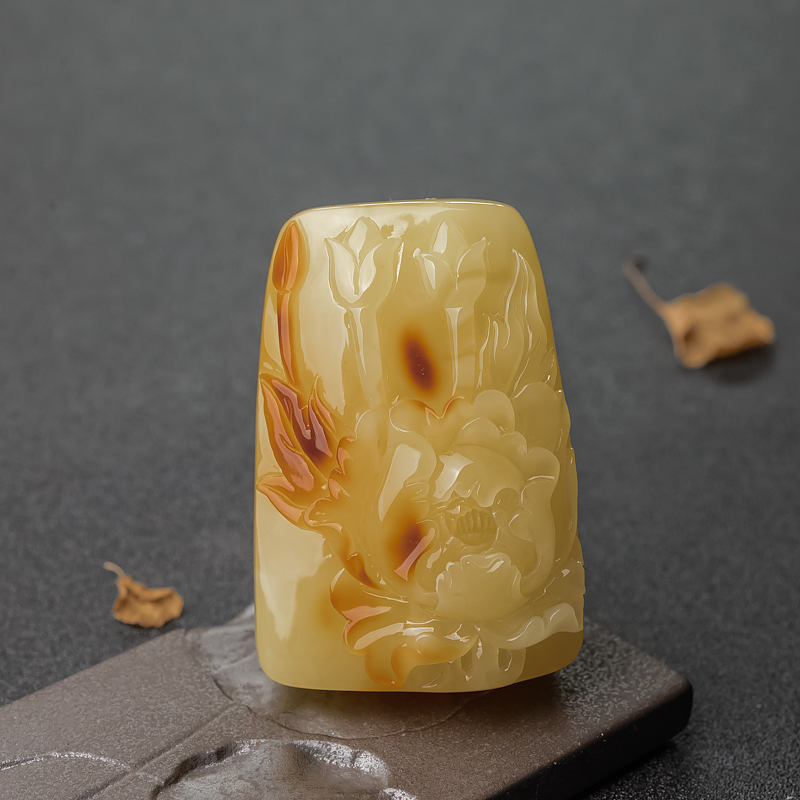 天然波罗的海俏色蜜蜡牡丹花吊坠-红掌柜