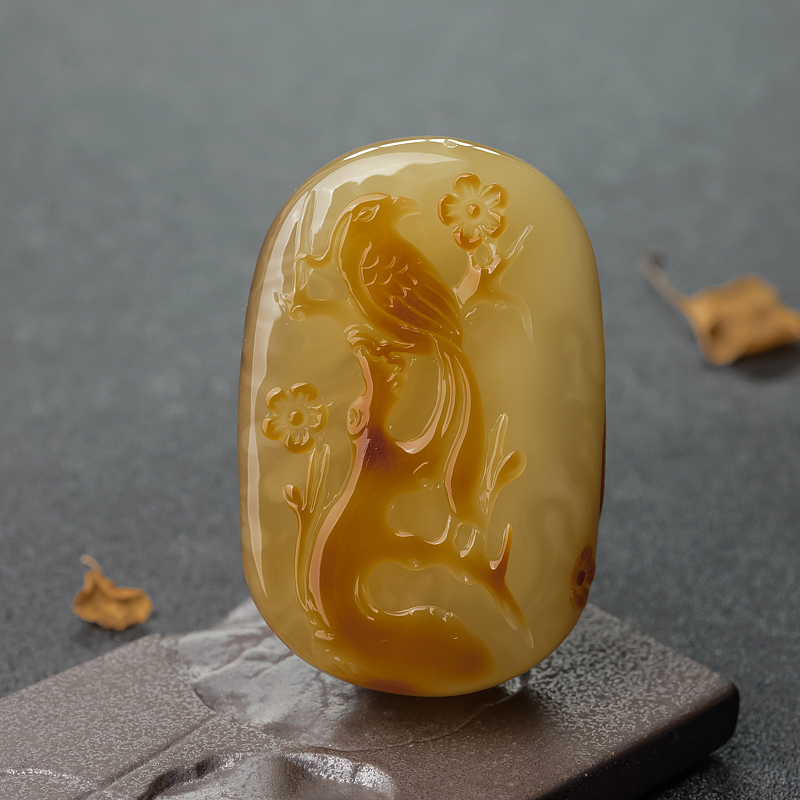 天然波罗的海带皮俏色蜜蜡喜上眉梢吊坠-红掌柜