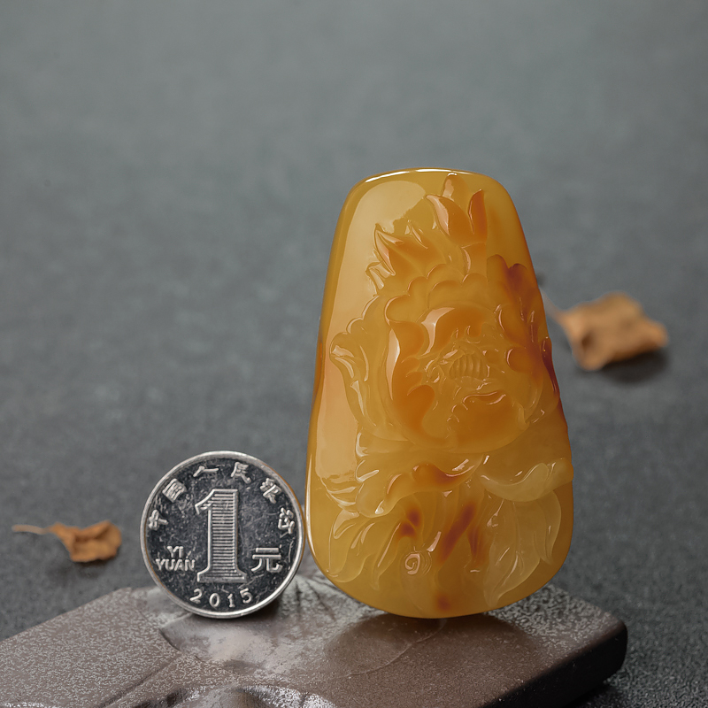 天然波罗的海蜜蜡牡丹花吊坠-红掌柜