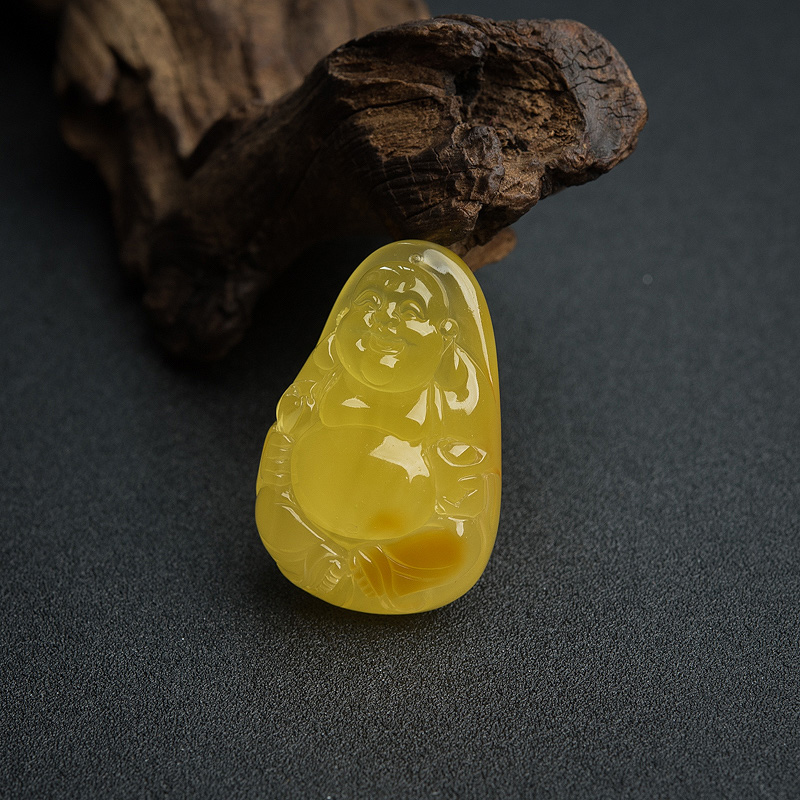 波罗的海鸡油黄蜜蜡弥勒佛吊坠-红掌柜