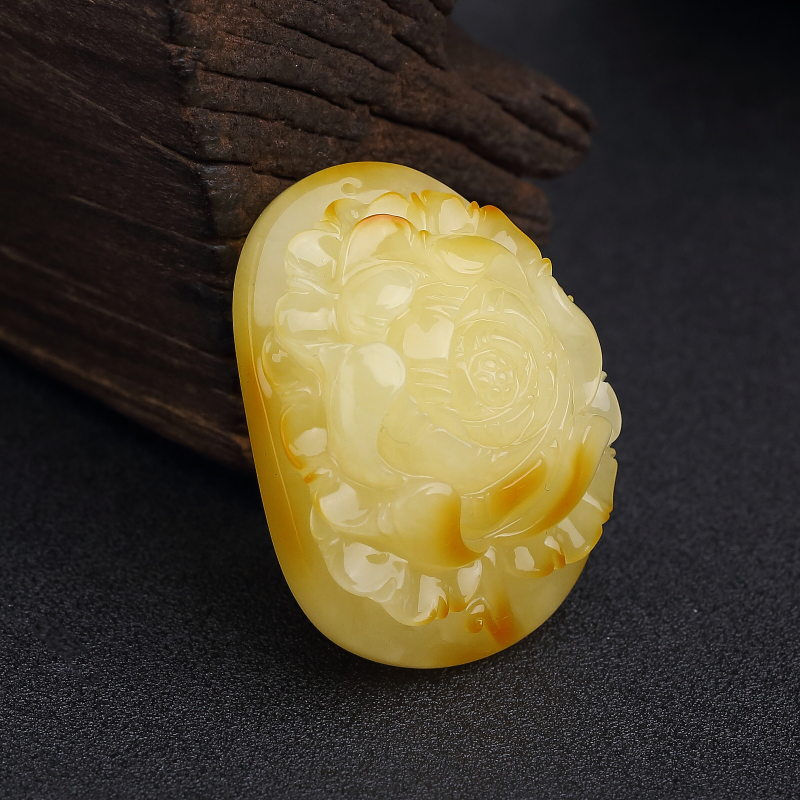 俏色蜜蜡牡丹花吊坠-红掌柜