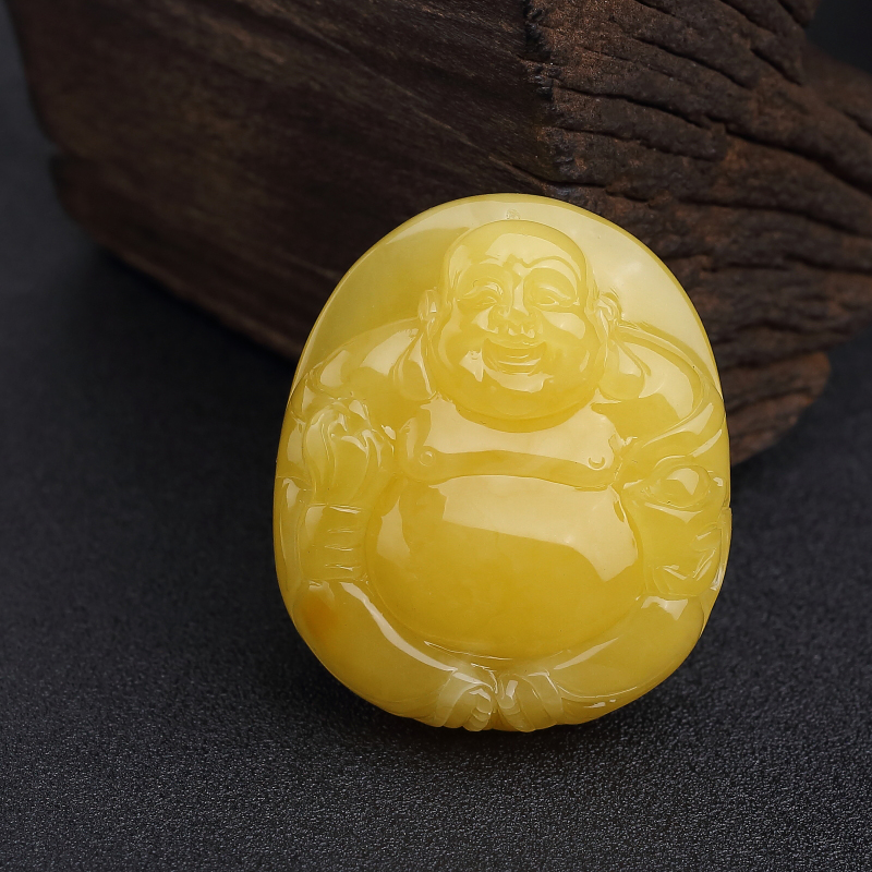 鸡油黄蜜蜡弥勒佛吊坠-红掌柜
