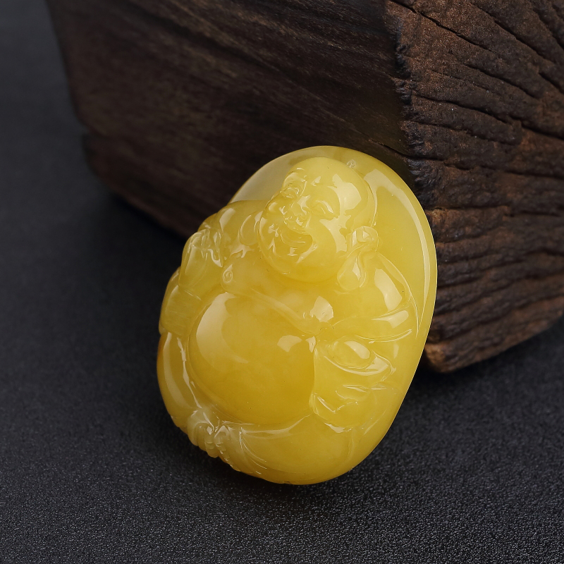 天然鸡油黄蜜蜡弥勒佛吊坠-红掌柜