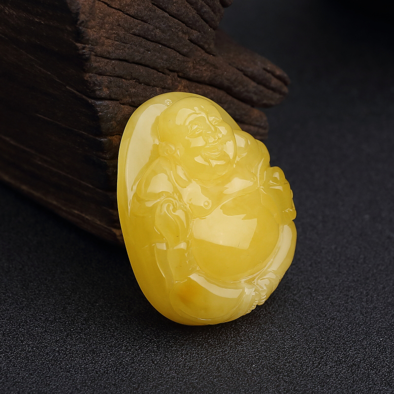 波罗的海鸡油黄蜜蜡弥勒佛吊坠-红掌柜