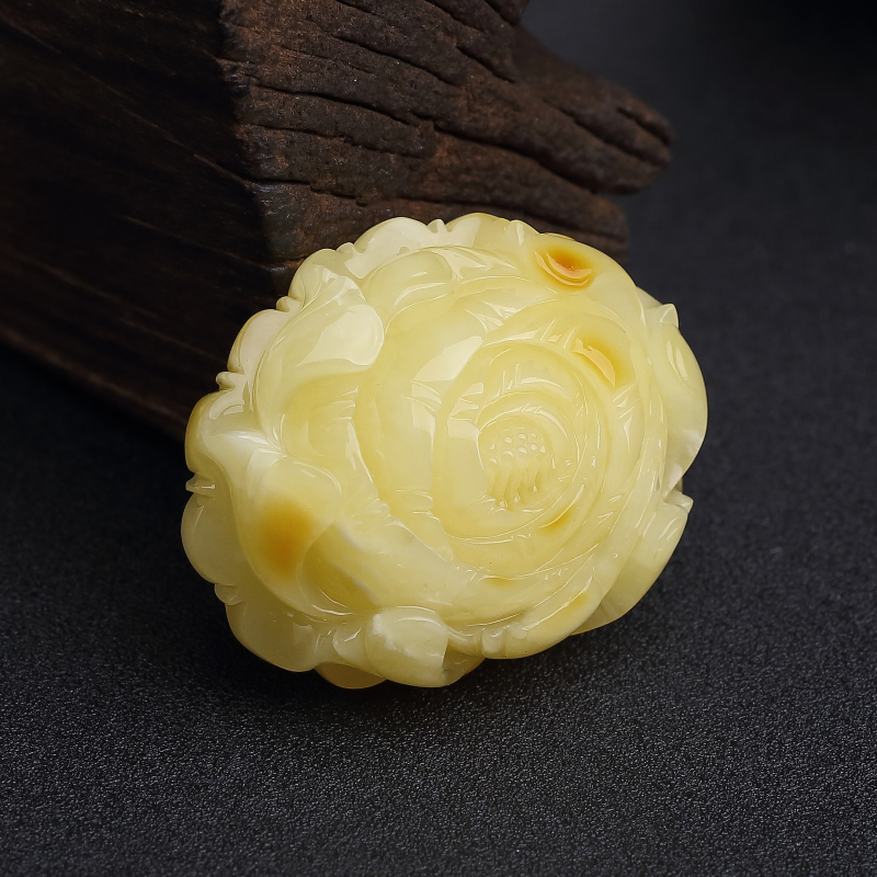 波罗的海鸡油黄蜜蜡牡丹花吊坠-红掌柜