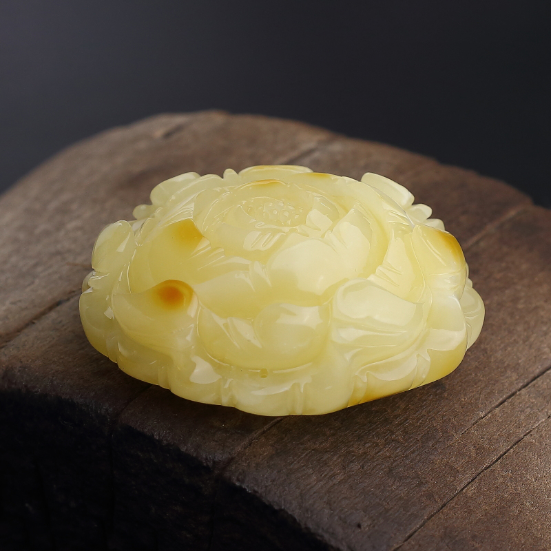 鸡油黄蜜蜡牡丹花吊坠-红掌柜