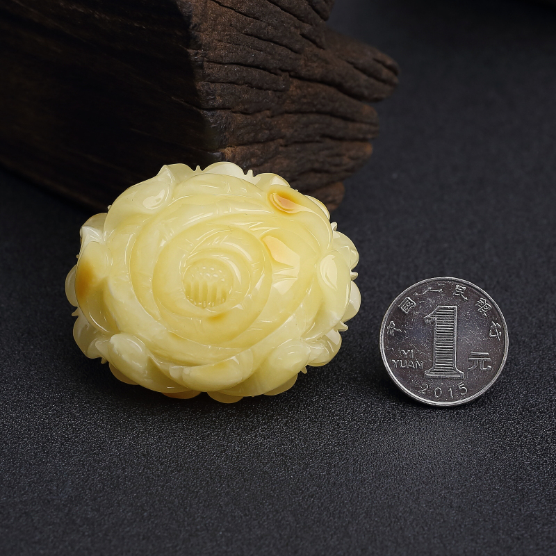 鸡油黄蜜蜡牡丹花吊坠-红掌柜