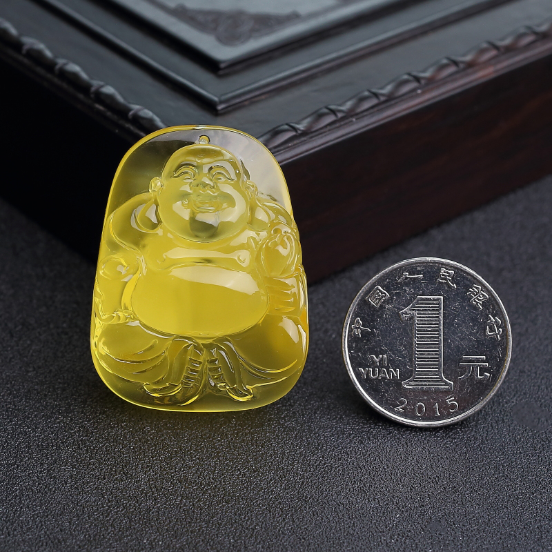 波罗的海天然鸡油黄金绞蜜弥勒佛吊坠-红掌柜