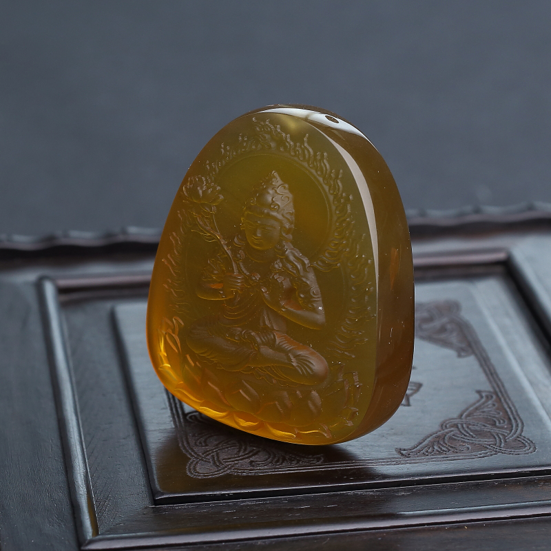 缅甸棕珀大势至菩萨吊坠-红掌柜