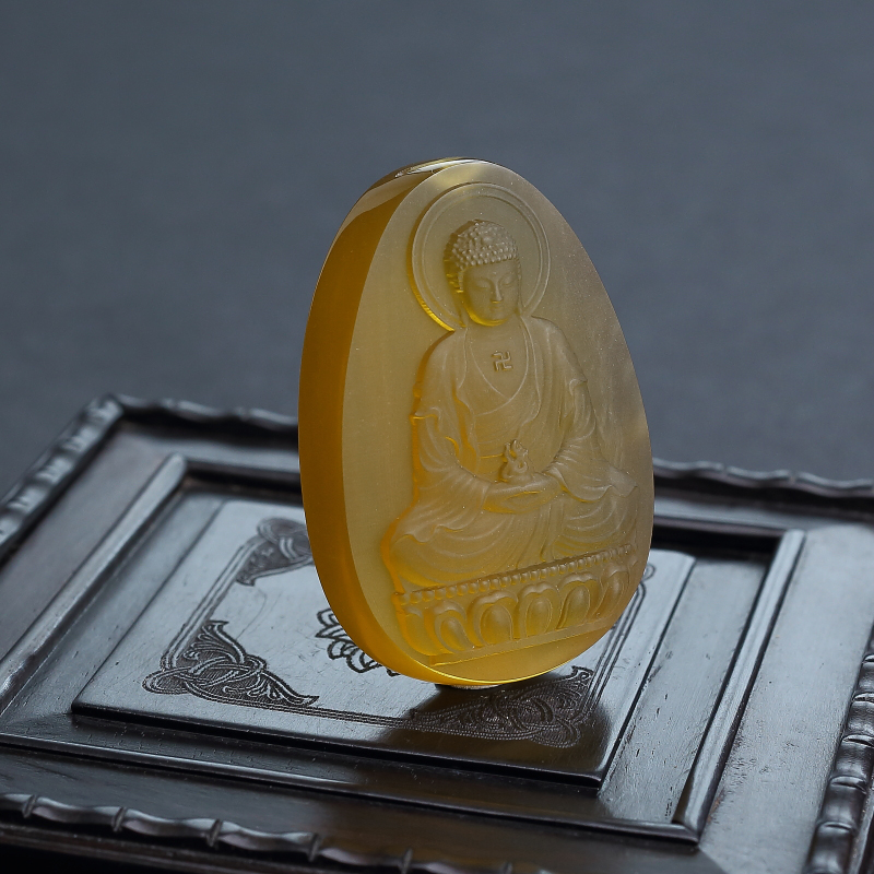 天然棕珀大日如来吊坠-红掌柜