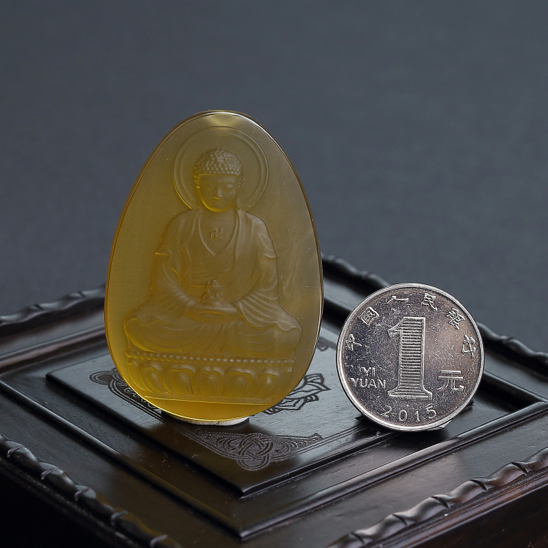 天然棕珀大日如来吊坠-红掌柜