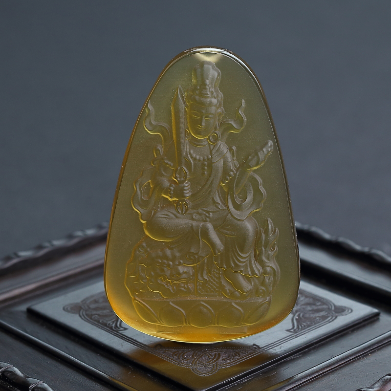 棕珀文殊菩萨吊坠-红掌柜