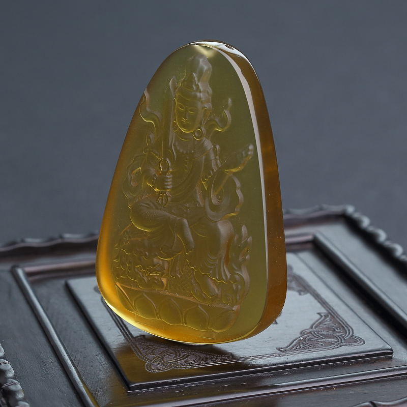 缅甸棕珀文殊菩萨吊坠-红掌柜