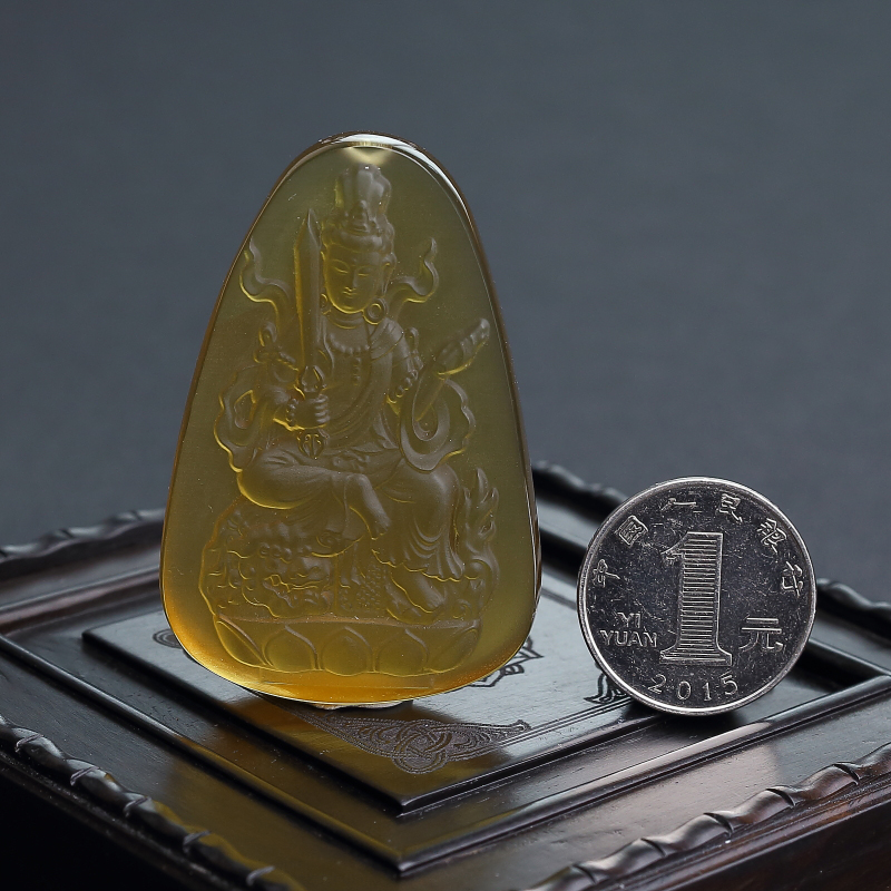 棕珀文殊菩萨吊坠-红掌柜