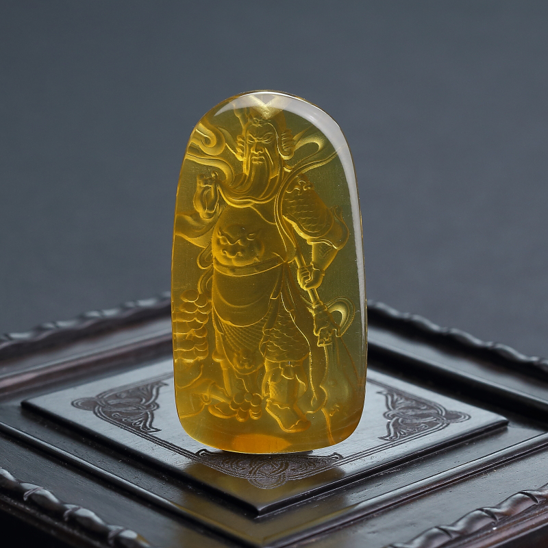 棕珀关公挂件-红掌柜