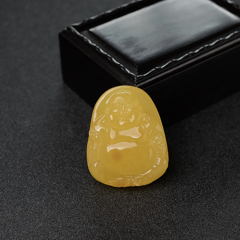 鸡油黄蜜蜡弥勒佛吊坠-红掌柜