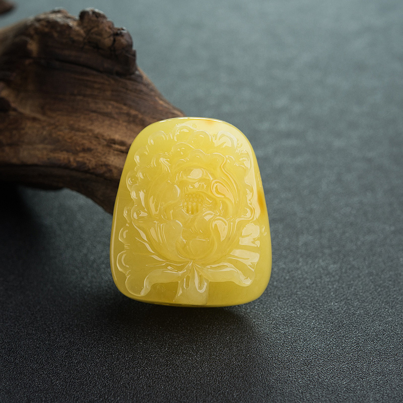 鸡油黄蜜蜡牡丹花吊坠-红掌柜