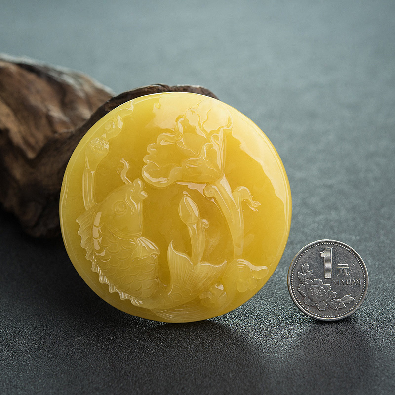 天然蜜蜡连年有余吊坠-红掌柜