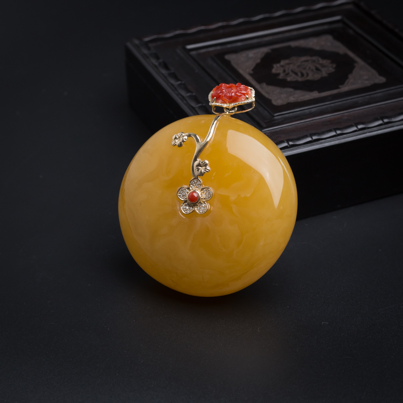 天然鸡油红蜜蜡平安扣吊坠-红掌柜