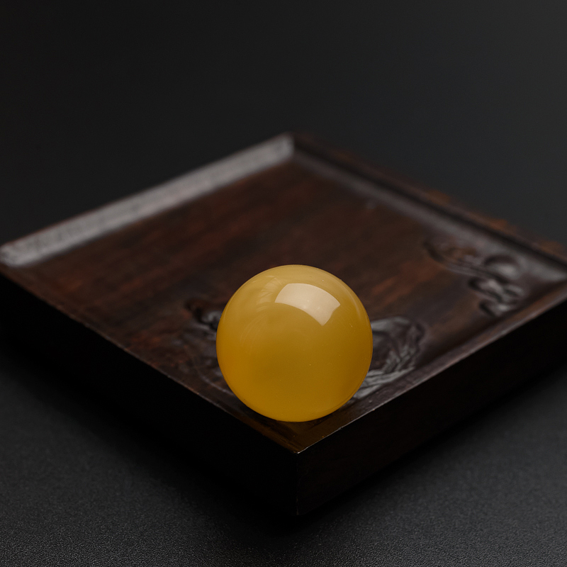 21.4mm天然满蜜鸡油黄蜜蜡圆珠-红掌柜