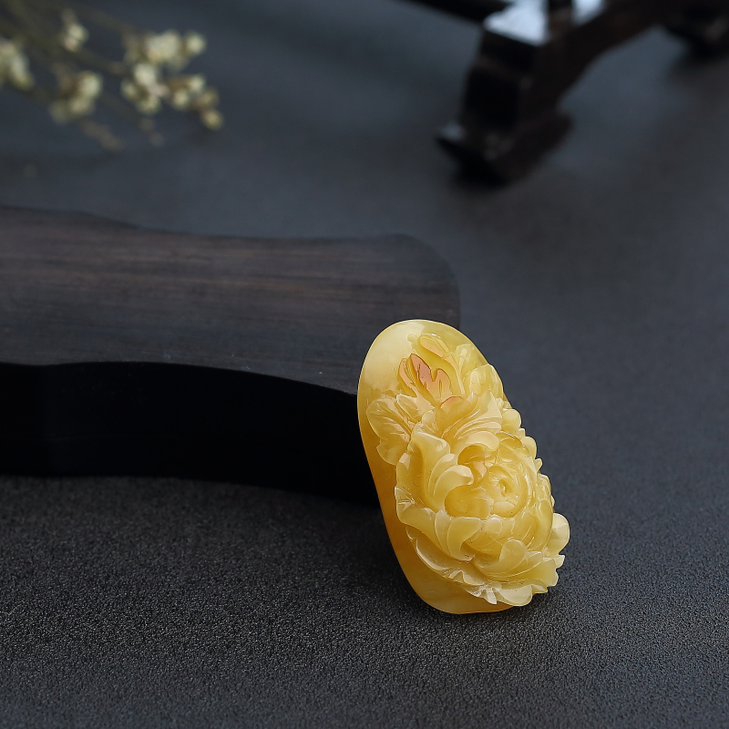 蜜蜡花开富贵吊坠-红掌柜