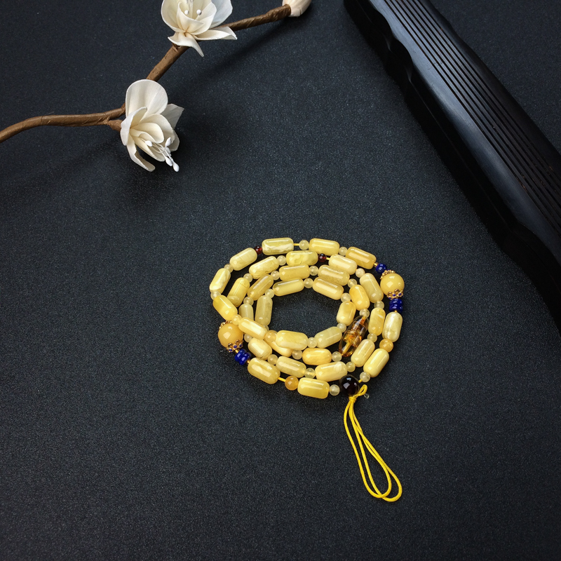 鸡油黄蜜蜡桶珠配链 - 红掌柜