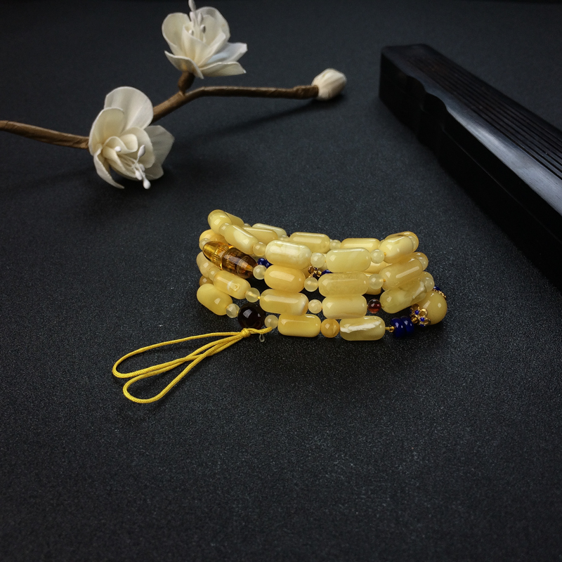 波罗的海鸡油黄蜜蜡桶珠配链 - 红掌柜