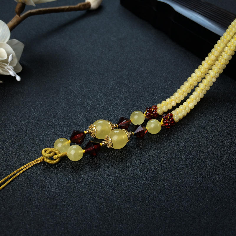 天然柠檬黄蜜蜡四股珠配链 - 红掌柜