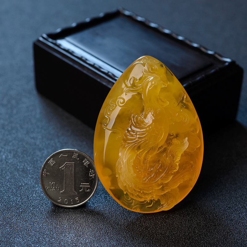 金绞蜜鸡油黄蜜蜡凤凰吊坠-红掌柜