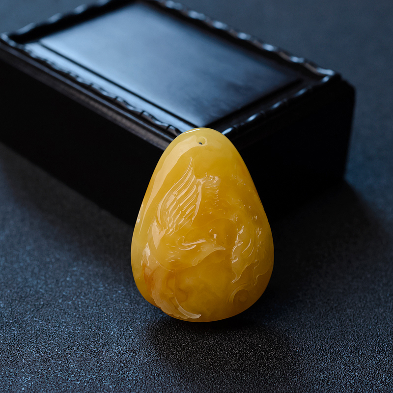 波罗的海天然满蜜鸡油黄蜜蜡凤凰吊坠-红掌柜