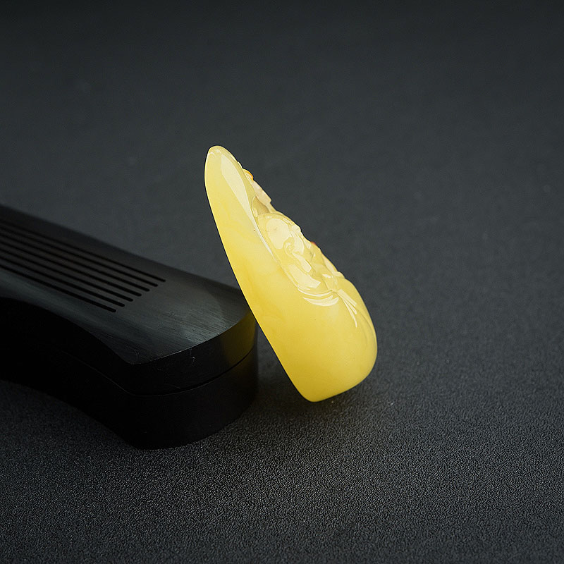 天然鸡油黄蜜蜡弥勒佛吊坠-红掌柜