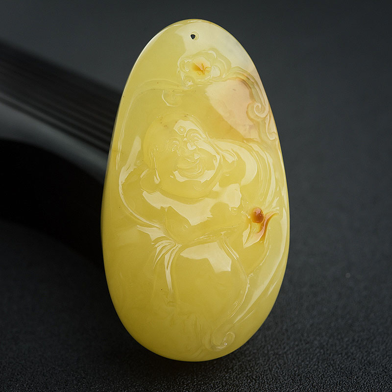 天然蜜蜡弥勒佛吊坠-红掌柜