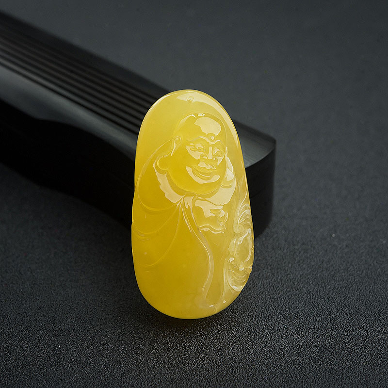 鸡油黄蜜蜡弥勒佛吊坠-红掌柜