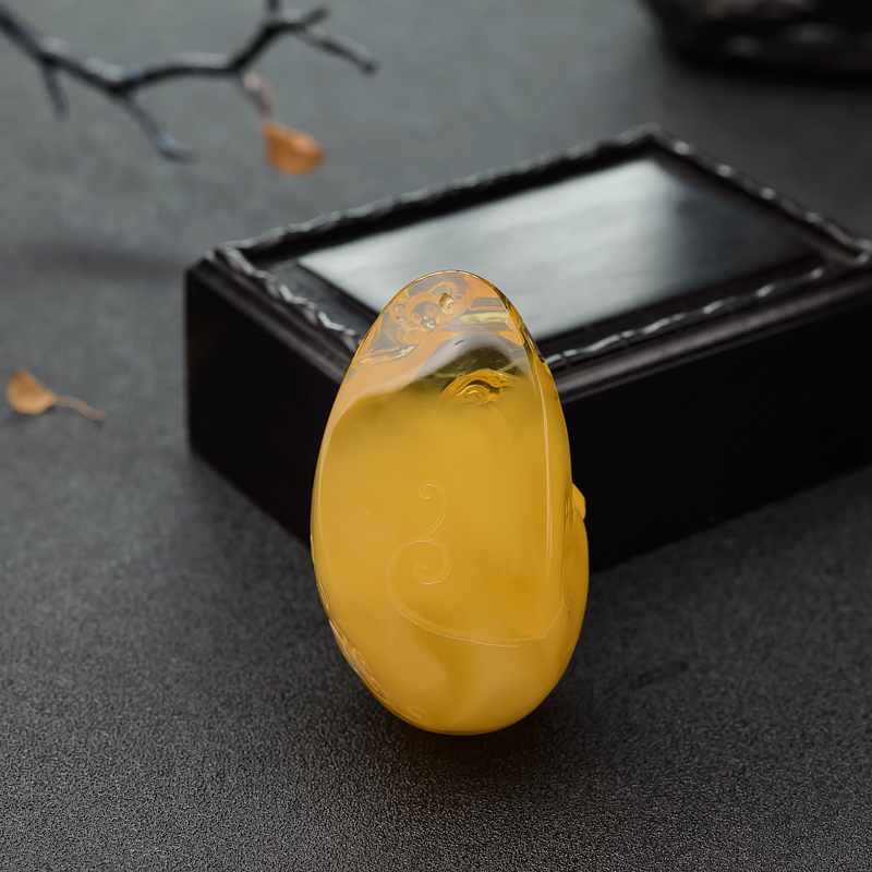 天然鸡油黄蜜蜡弥勒佛吊坠-红掌柜