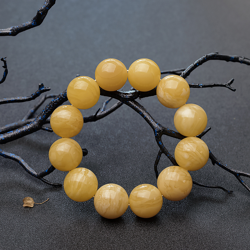 波罗的海天然20mm白花蜜蜜蜡手串 - 红掌柜