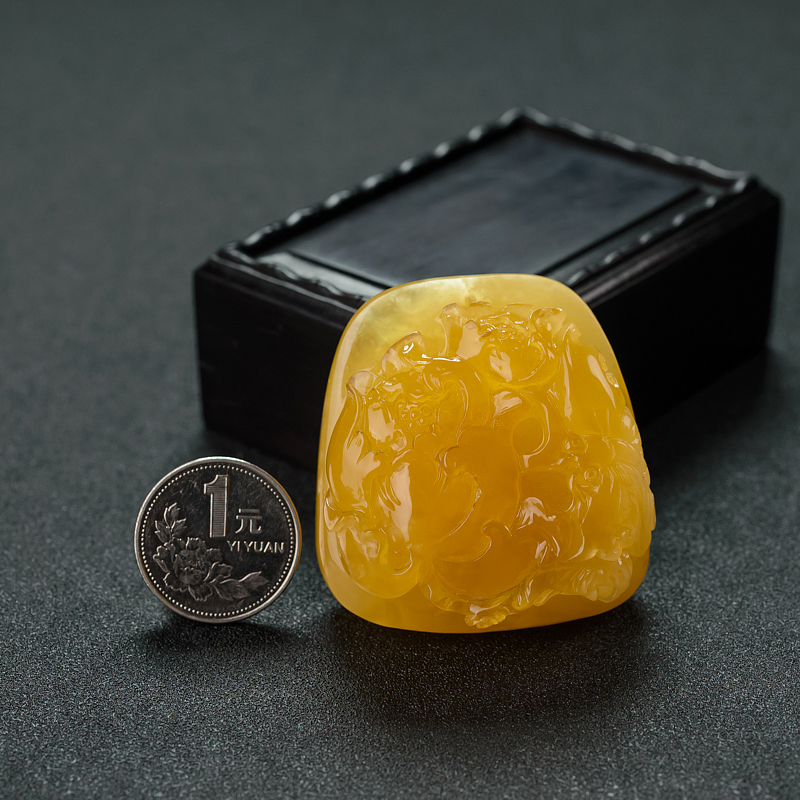 天然蜜蜡蝶恋花挂件-红掌柜