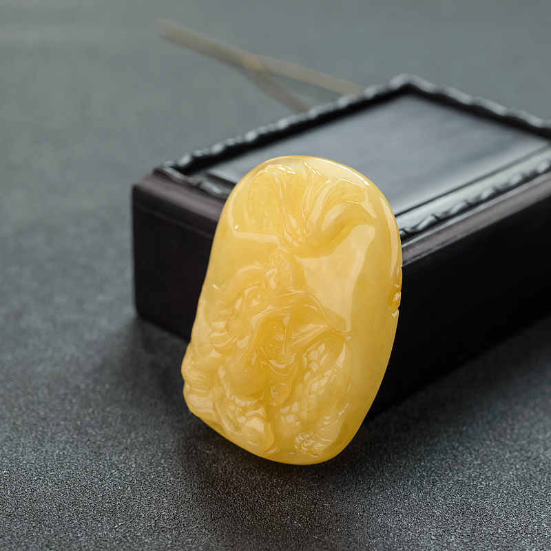 鸡油黄蜜蜡盘龙吊坠-红掌柜