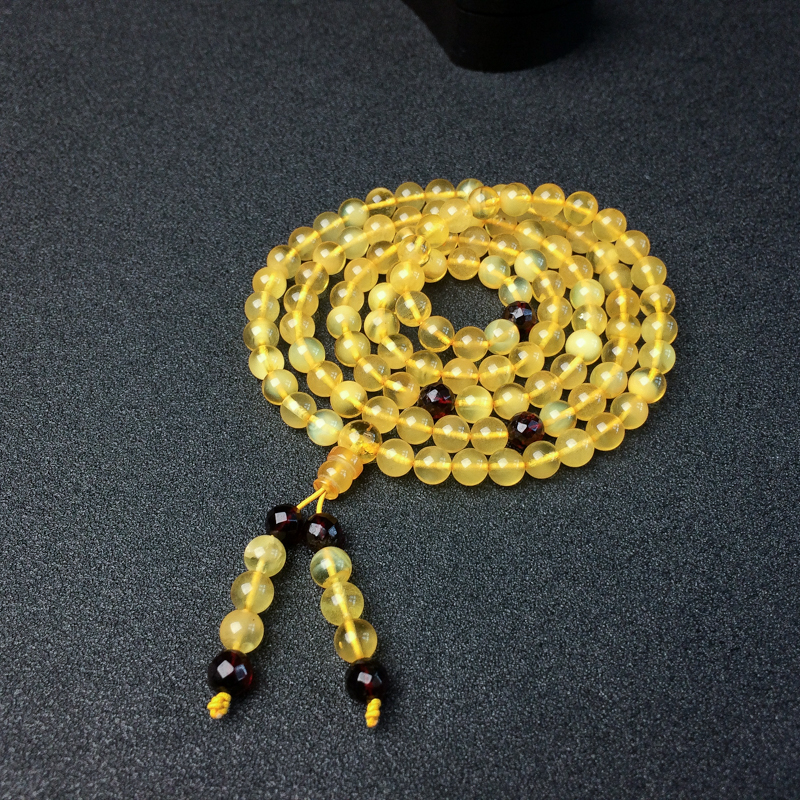 天然鸡油黄金绞蜜蜜蜡佛珠-红掌柜