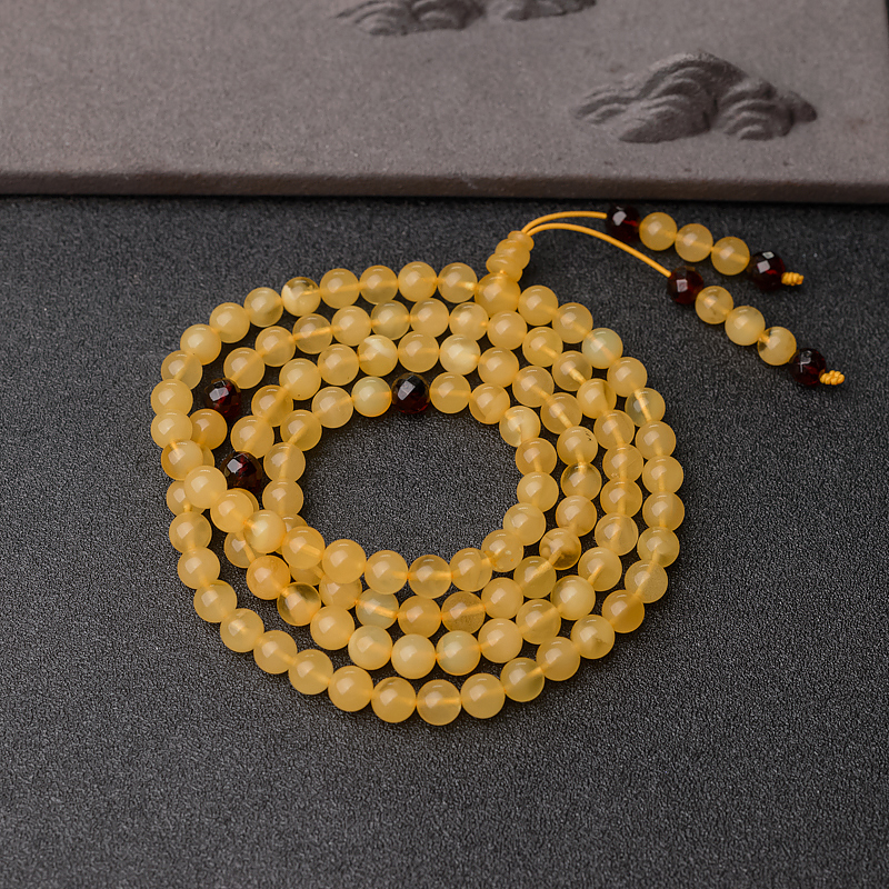 鸡油黄蜜蜡108佛珠-红掌柜