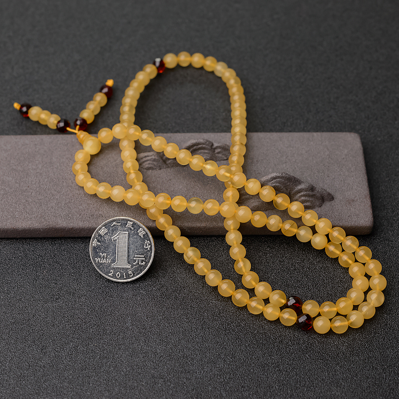 鸡油黄蜜蜡108佛珠-红掌柜