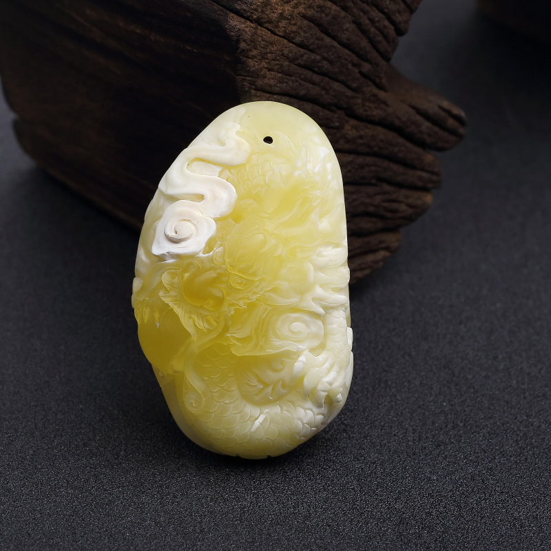 白花蜜蜡龙吊坠-红掌柜