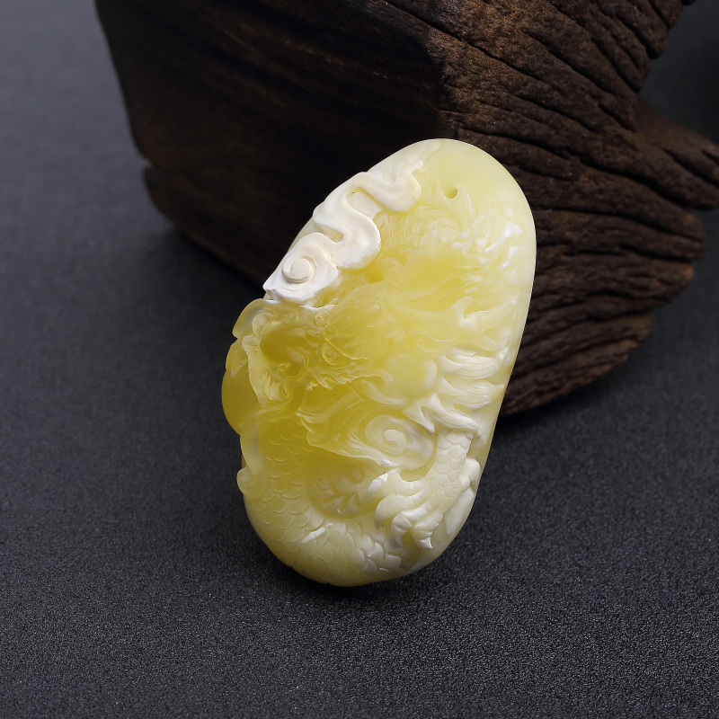 天然白花蜜蜡龙吊坠-红掌柜