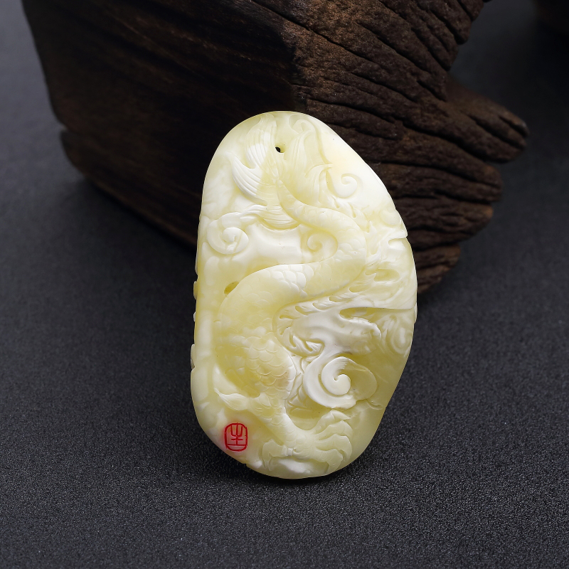 白花蜜蜡龙吊坠-红掌柜