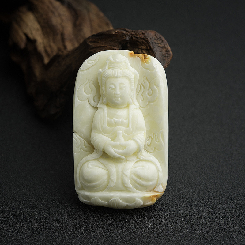 缅甸天然带皮白蜜观音吊坠-红掌柜