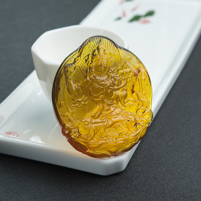 天然棕珀渡母吊坠-红掌柜