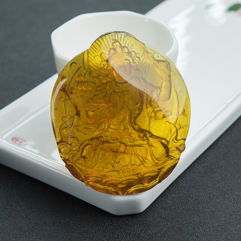 天然棕珀渡母吊坠-红掌柜