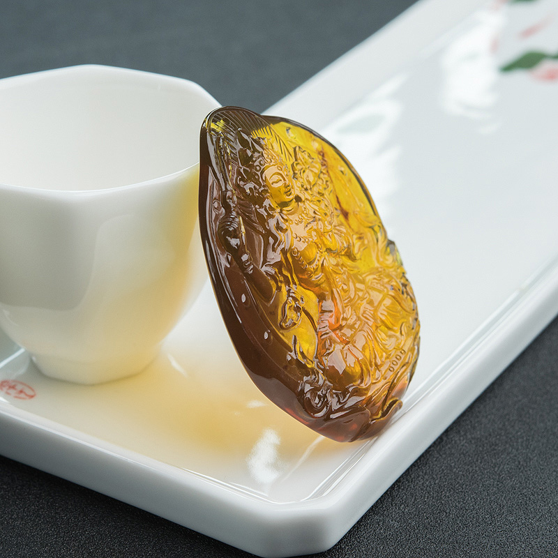 缅甸天然棕珀渡母吊坠-红掌柜